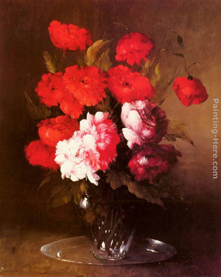 Pink Peonies and Poppies in a Glass Vase painting - Germain Theodure Clement Ribot Pink Peonies and Poppies in a Glass Vase art painting